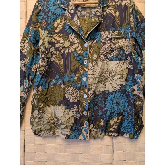 Papinelle x Karen Walker Floral Pajama Shirt Blue Green White Size M